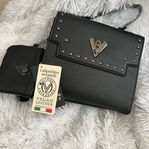 Valentino Orlandi Black Crossbody Bag with Silver Hardware